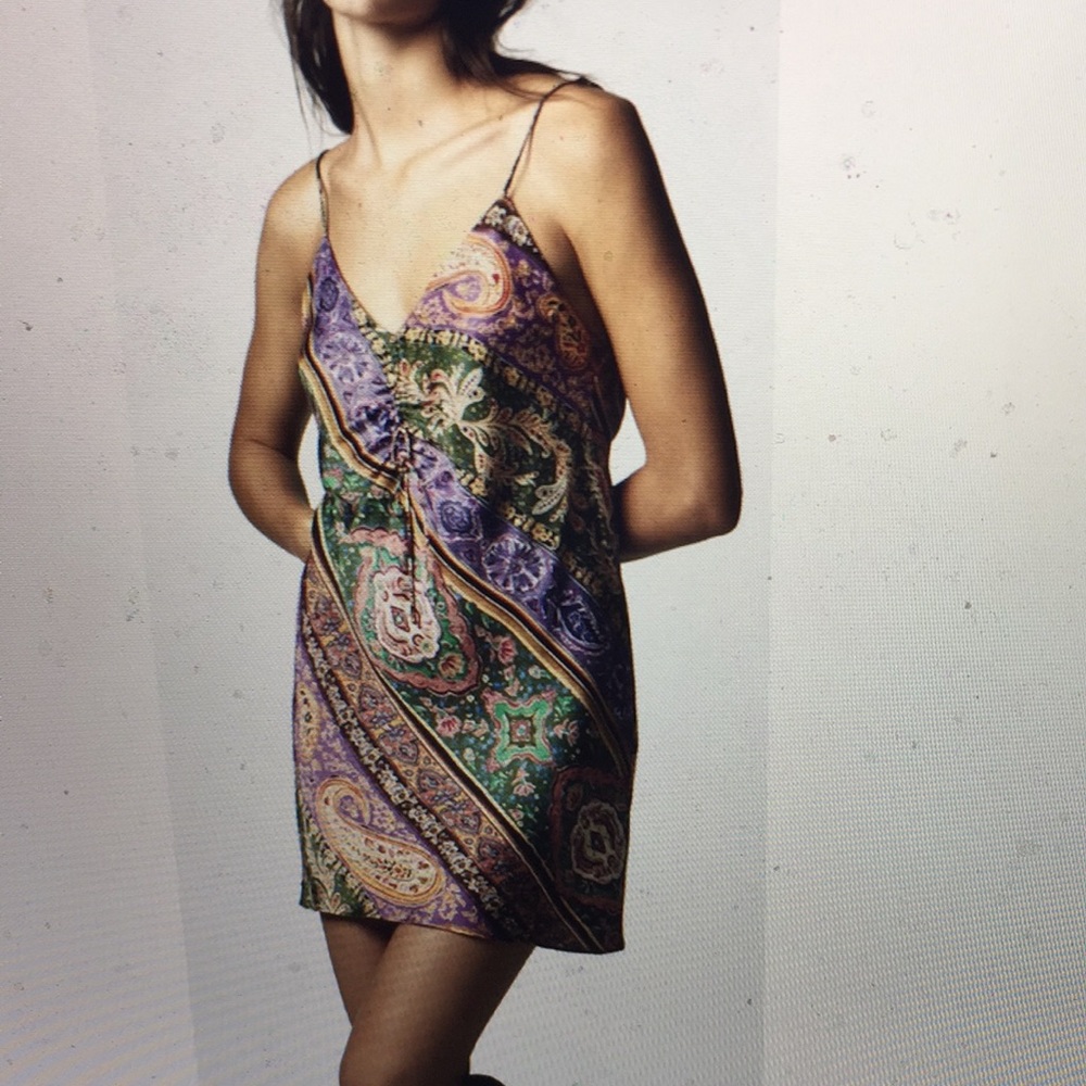 Zara Satin Effect Paisley Print Mini Dress